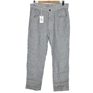 Alex Crane Cham Linen Striped Pants Black White Mens 36 Button Fly Straight Leg